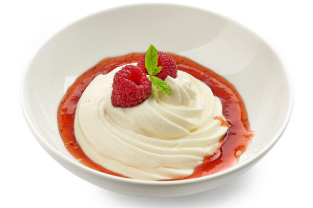 whipped cream with raspberry sauce